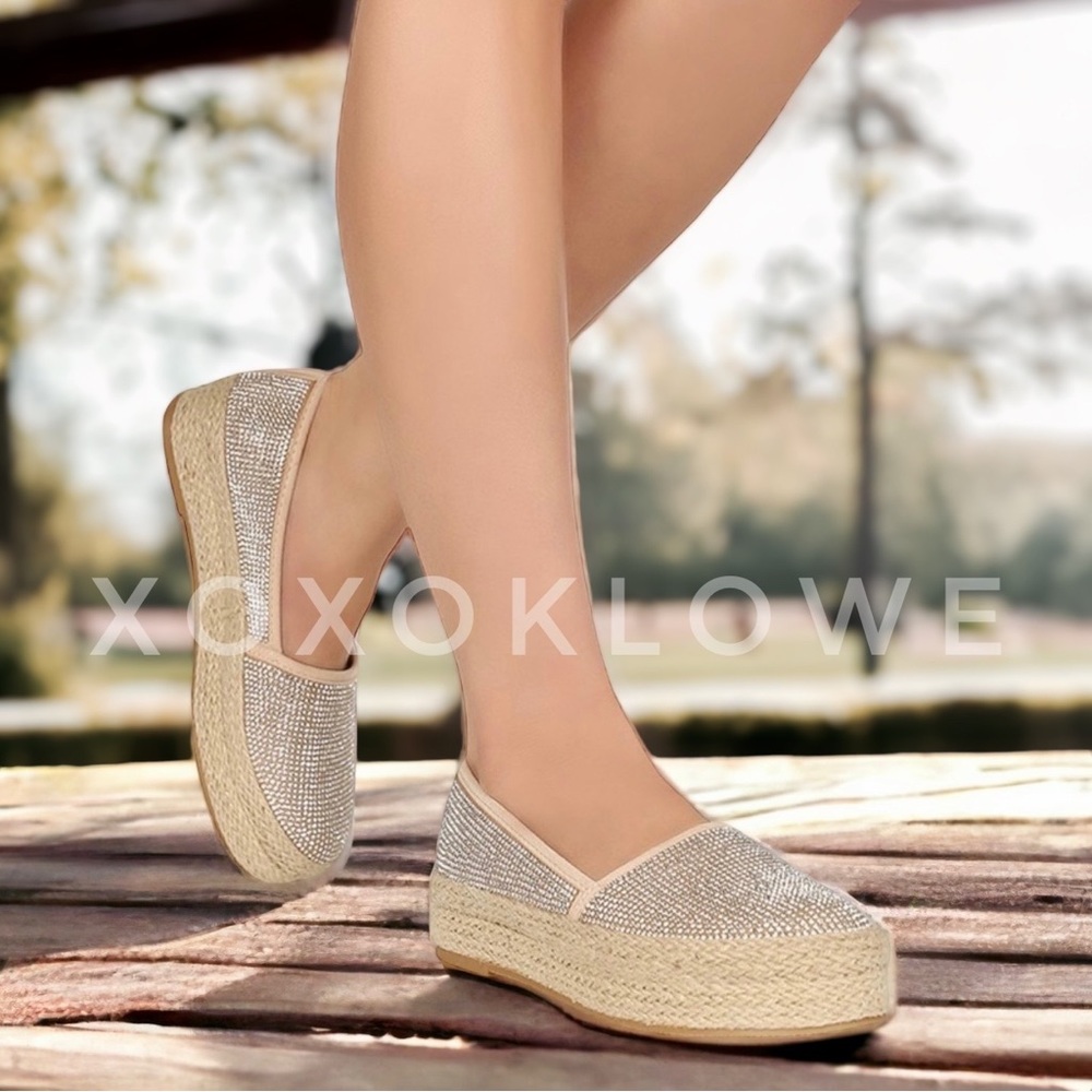 Rhinestone Sparkle Slip On Espadrille Platform Sneakers Bling Bling - Picture 12 of 14